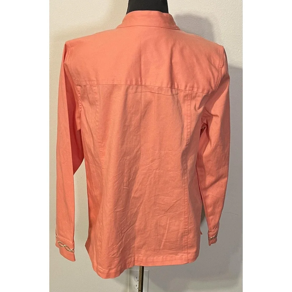 Quacker Factory Jacket Womens Medium Pink Embroidered Butterfly Floral Full Zip‎